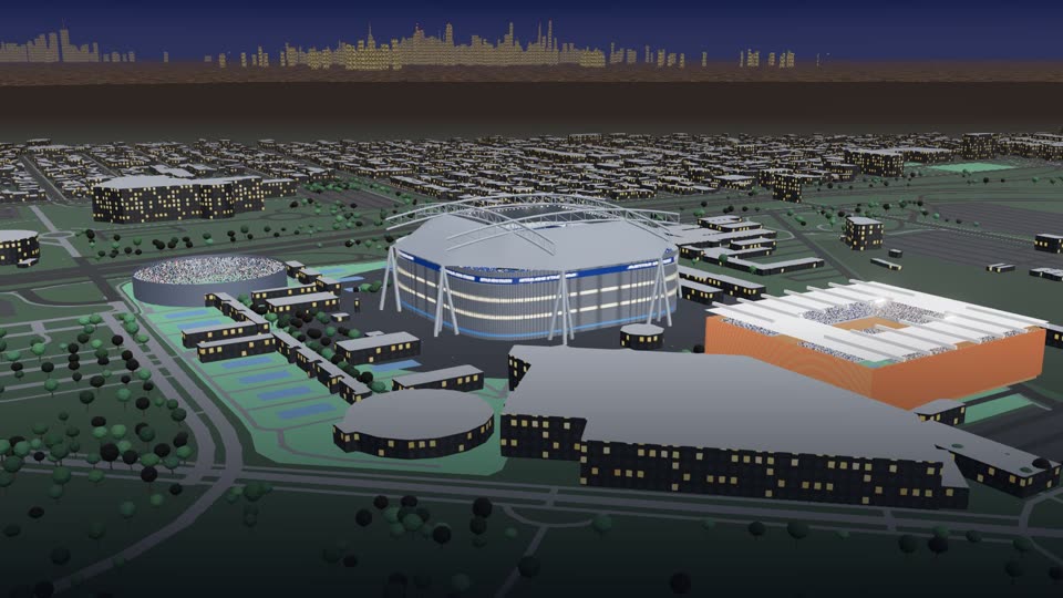 Arthur Ashe Stadium at night