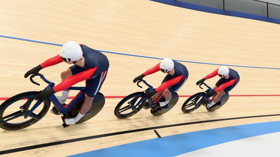 Team sprint riders at the VELO Sports Center velodrome